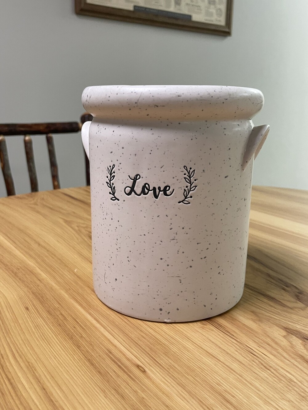 Belle Maison Happy Harvest Ceramic Planter White Speckled with Love Text